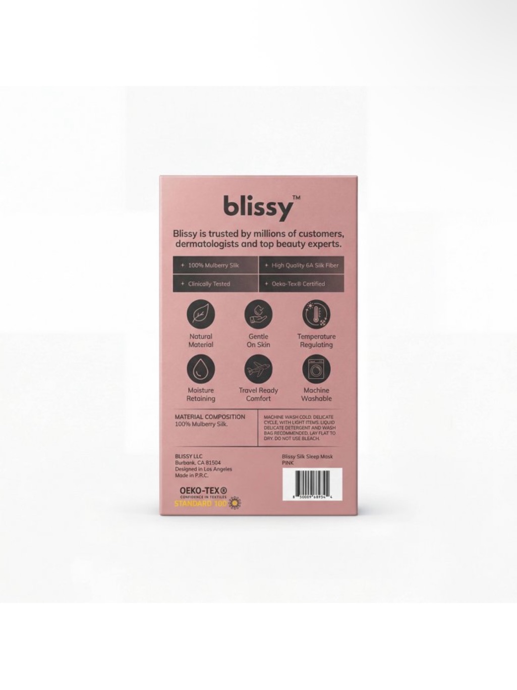 Blissy Pink Silk Sleep Mask & Pouch Set — image 7 of 7
